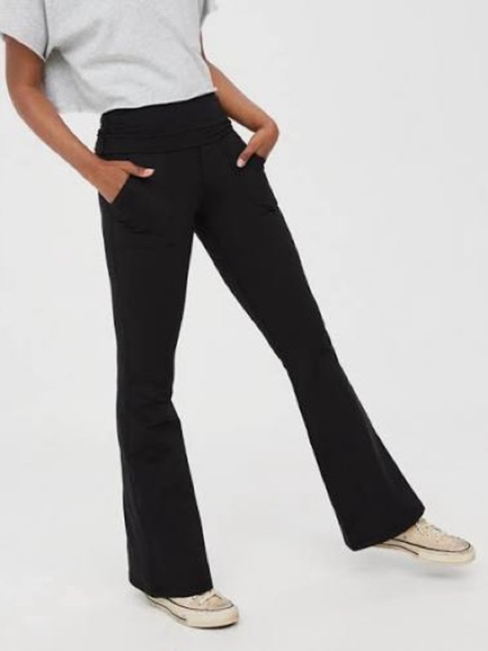 OFFLINE by Aerie Black Flared Foldover pants with pockets